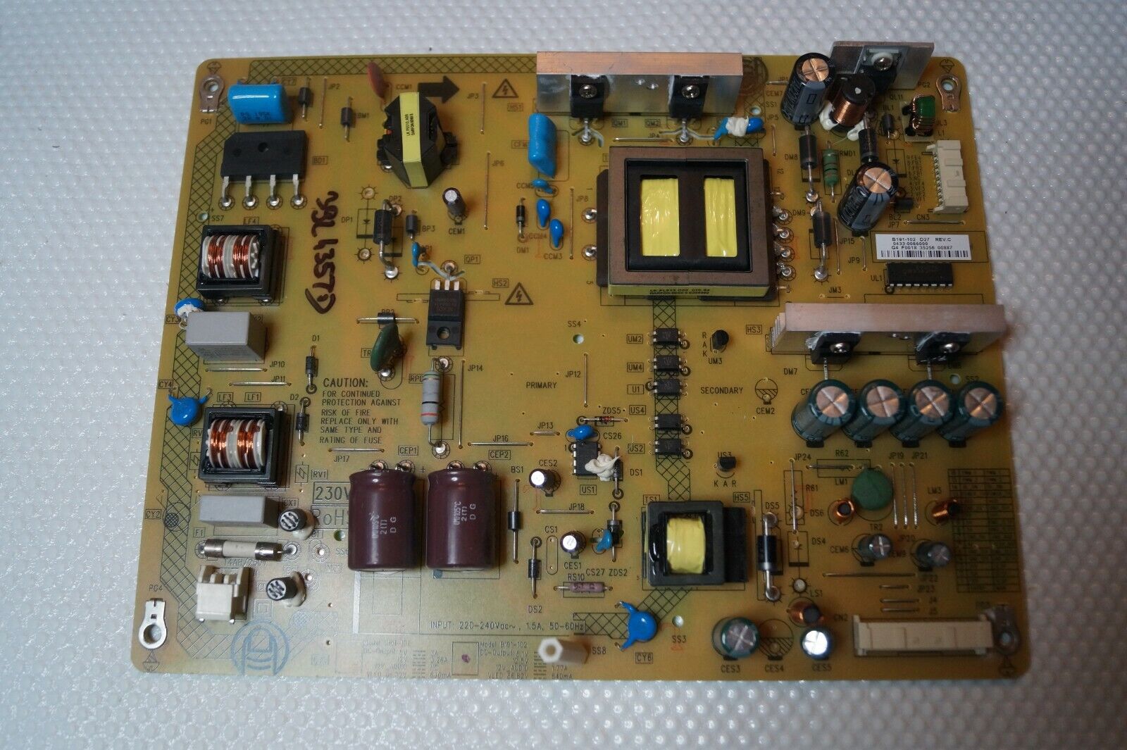 PSU POWER SUPPLY BOARD B191-102 4H.B1910.011 /E FOR 39″ TOSHIBA 39L4357D LED TV