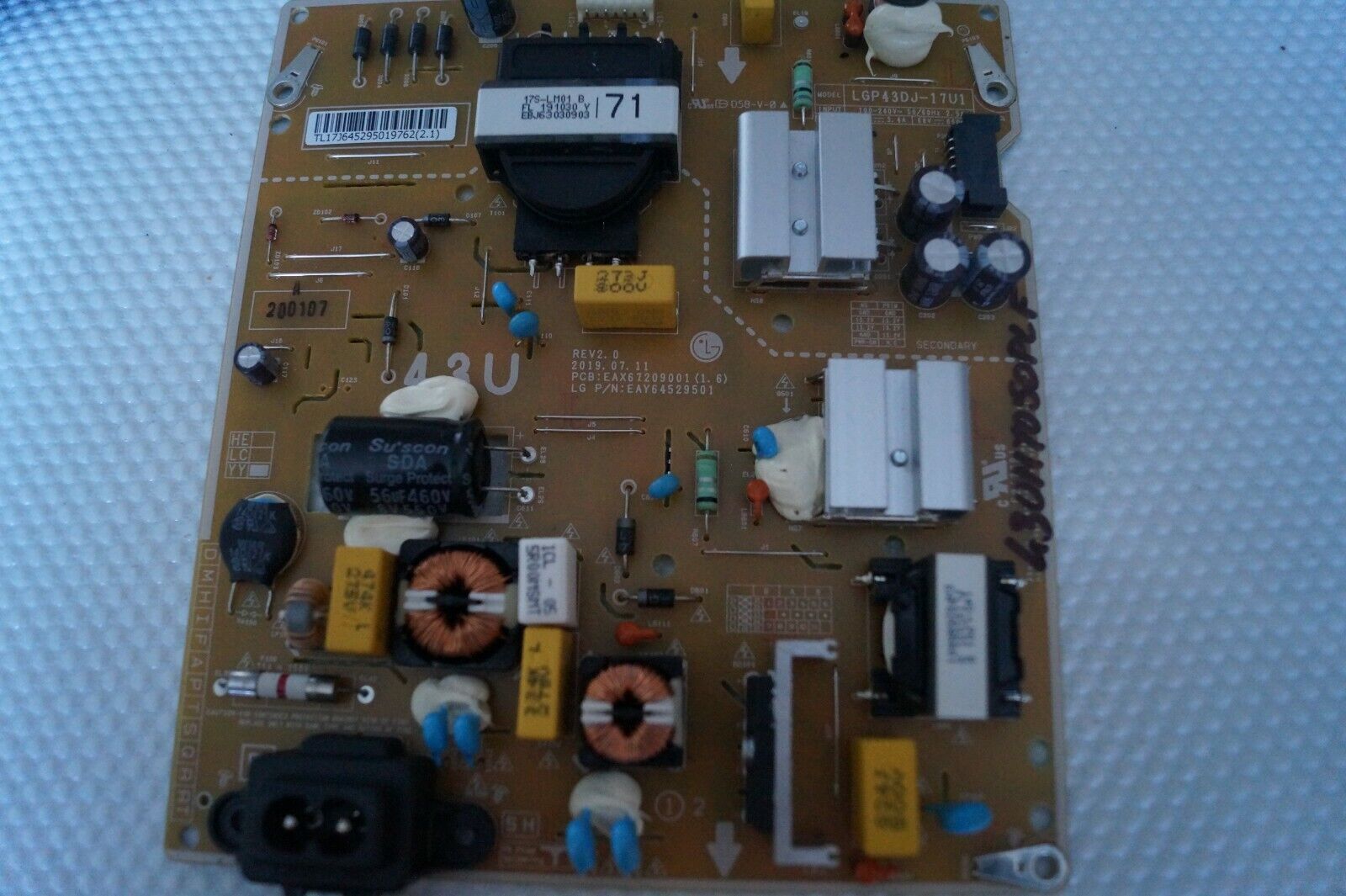 PSU POWER SUPPLY BOARD EAX67209001 (1.6) EAY64529501 FOR 43″ LG 43UM7050PLF