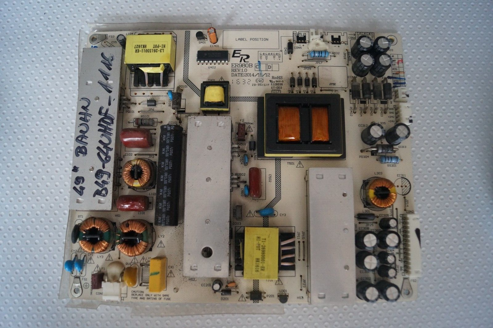 PSU POWER SUPPLY BOARD ER980B REV: 1.0 FOR 49″ BAUHN B49-64UHDF-1116