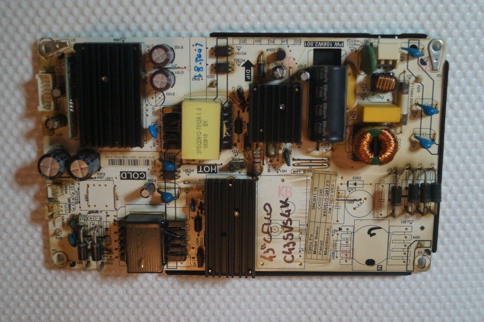 PSU POWER SUPPLY BOARD PW.108W2.801 FOR 43″ CELLO C43SFS4K LED TV