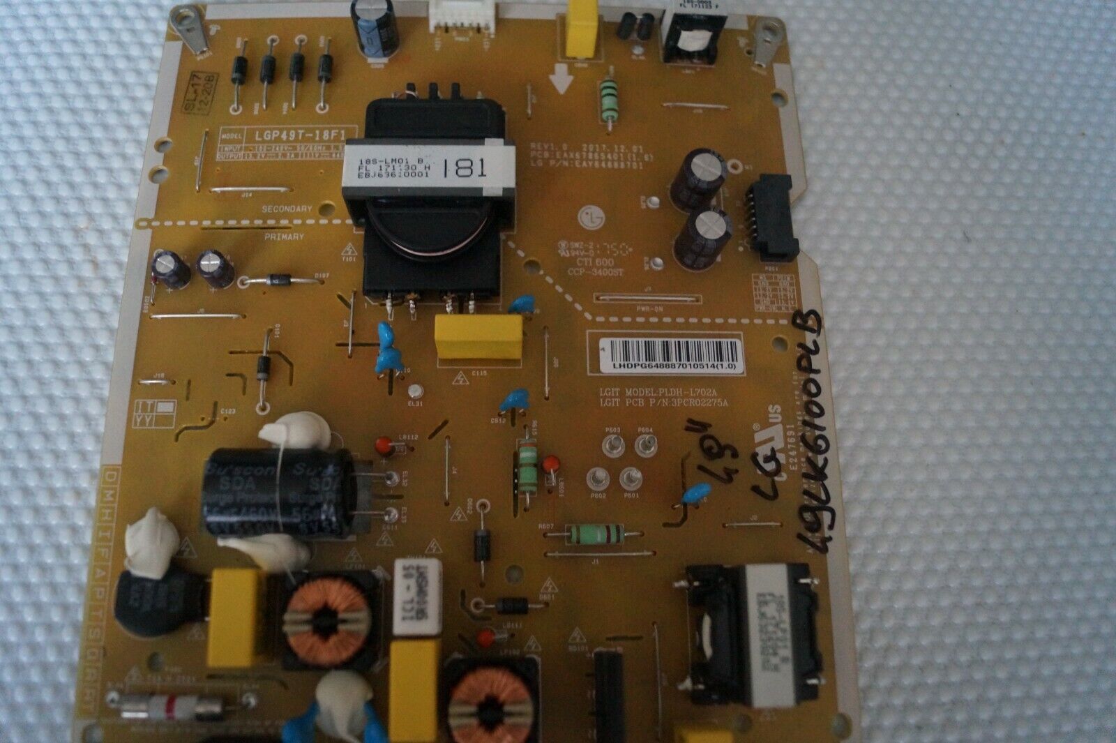 PSU POWER SUPPLY BOARD EAX67865401 (1.6) EAY64888701 FOR 49″ LG 49LK6100PLB