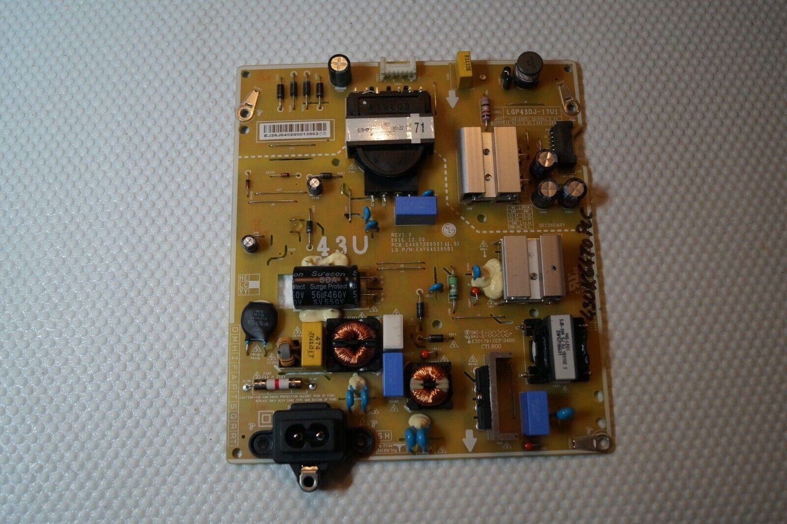 PSU POWER SUPPLY BOARD EAX67209001(1.5) EAY64529501 FOR 43″ LG 43UK6470PLC TV