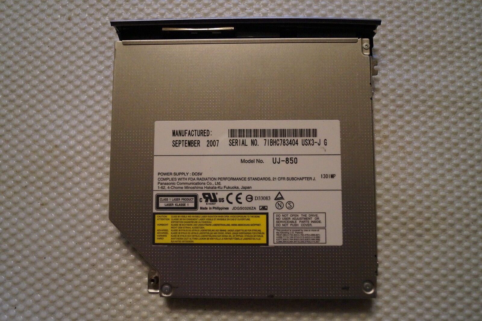 OPTICAL DRIVE UJ-850 FOR SONY VAIO VGN-AR51E PCG-8Z3M LAPTOP. IDE ..GENUINE PART