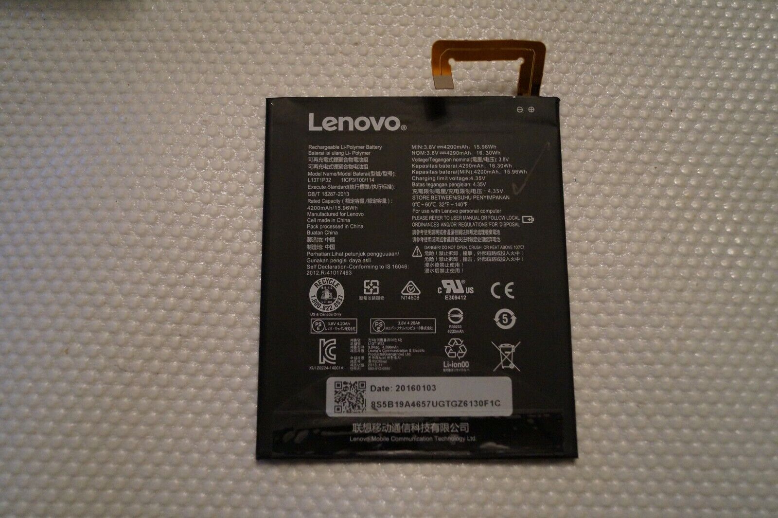 BATTERY OEM LENOVO A8-50F A5500-F 8″ TABLET GENUINE L13T1P32 4290MAH 16.3Wh 3.8V