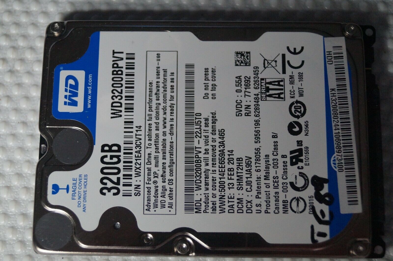 Western Digital Blue 320GB, Internal, 5400 RPM, 2.5″ WD3200BPVT LAPTOP HDD