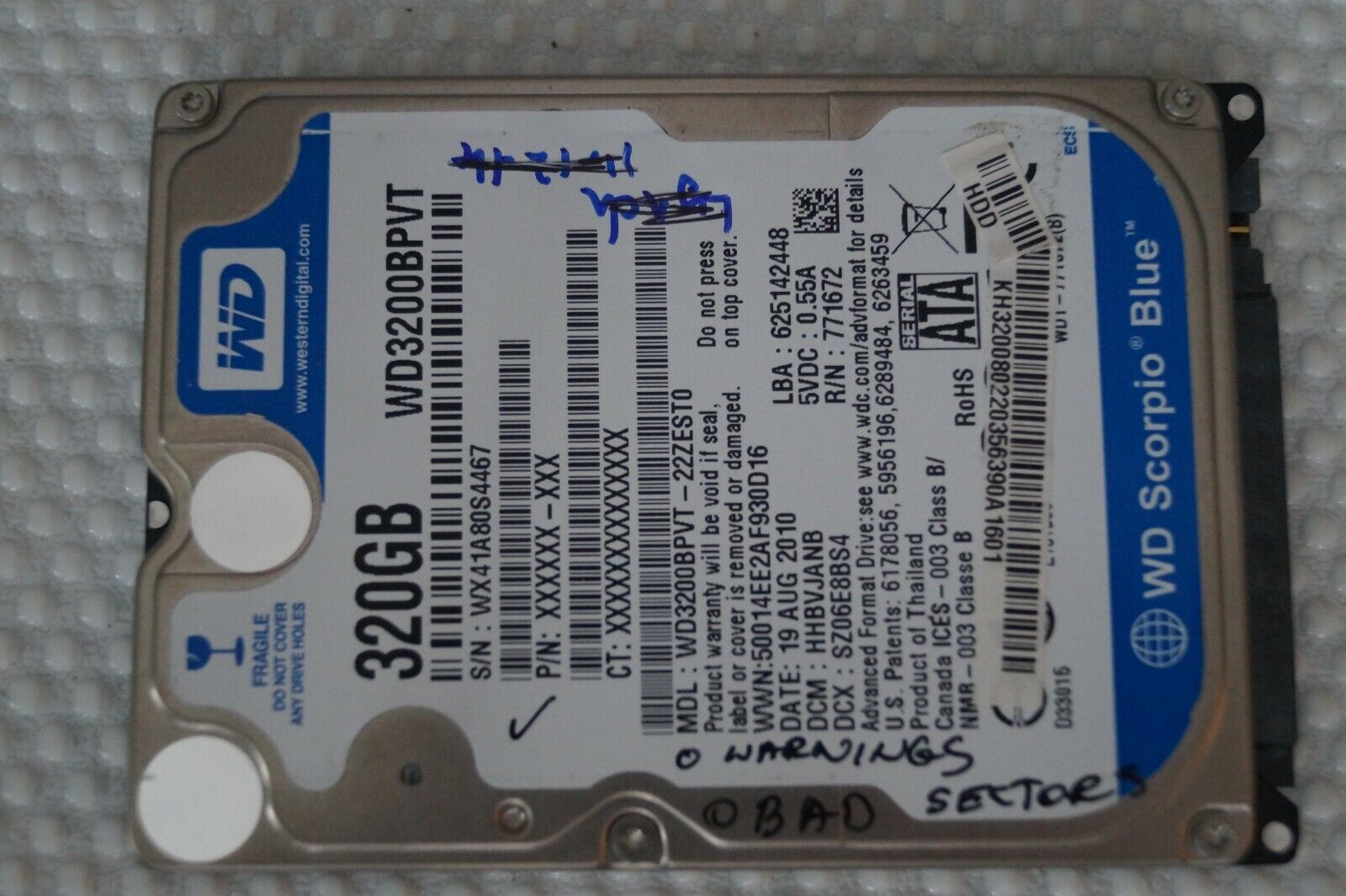 Western Digital Scorpio Blue 320GB, Internal, 5400 RPM, 2.5″ WD3200BPVT HDD