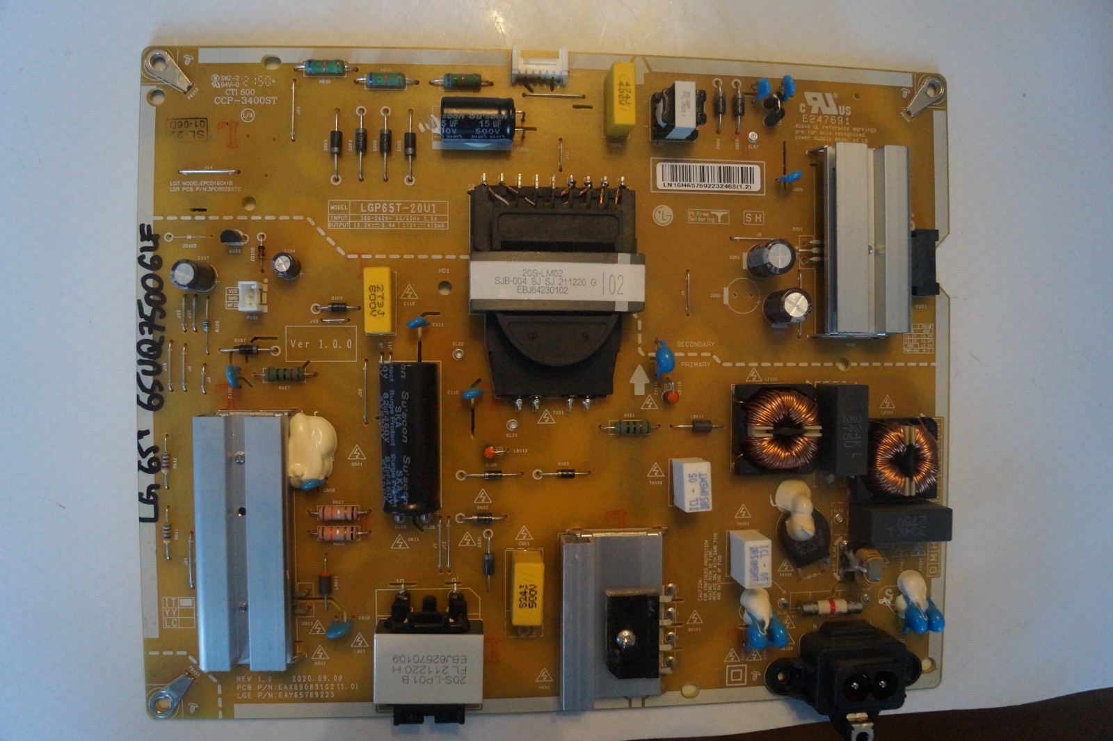 PSU POWER SUPPLY BOARD EAX69083102(1.0) EAY65769223 FOR 65″ LG 65UQ75006LF TV